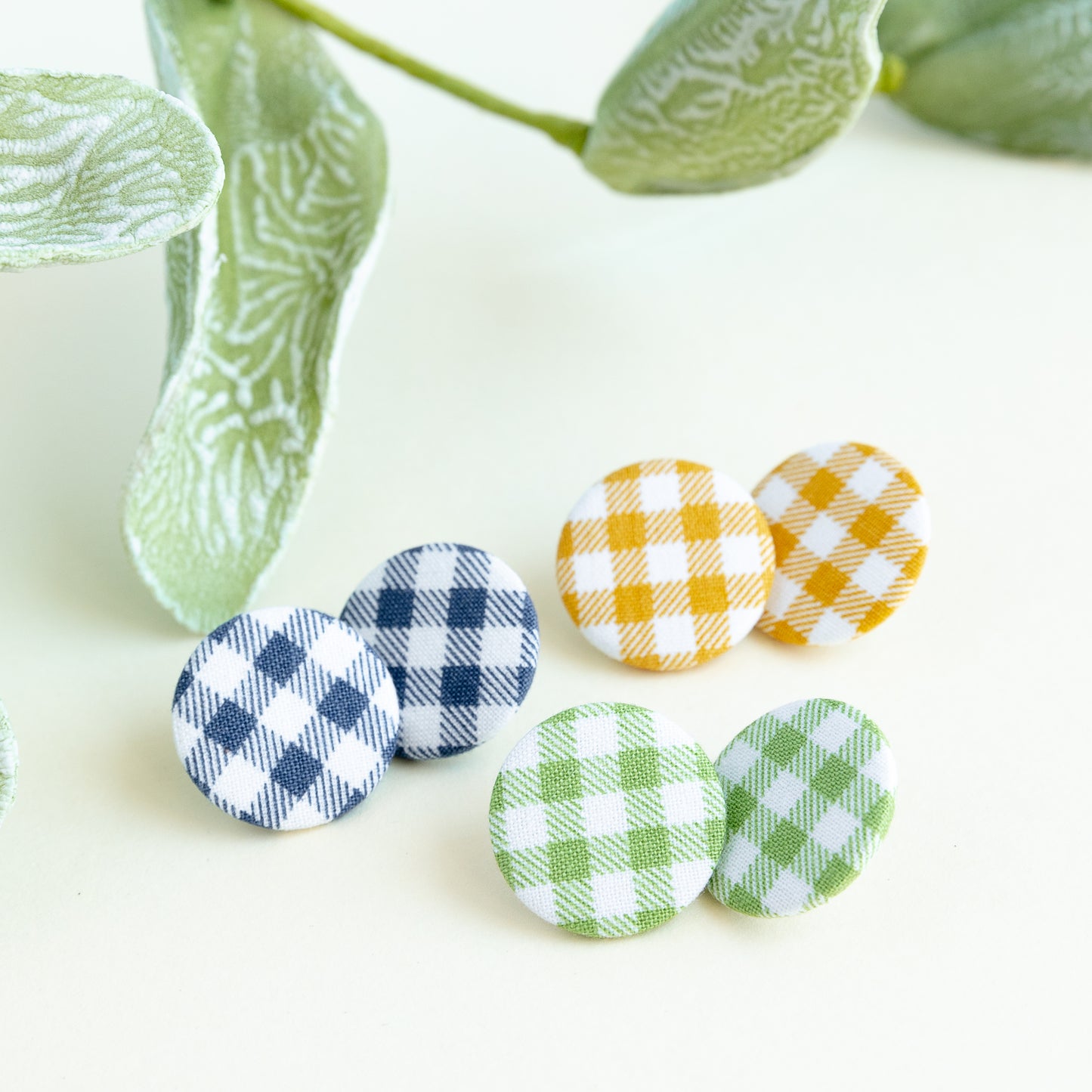 THE BUTTON in Gingham Plaid/ Retro Fabric Statement Earrings