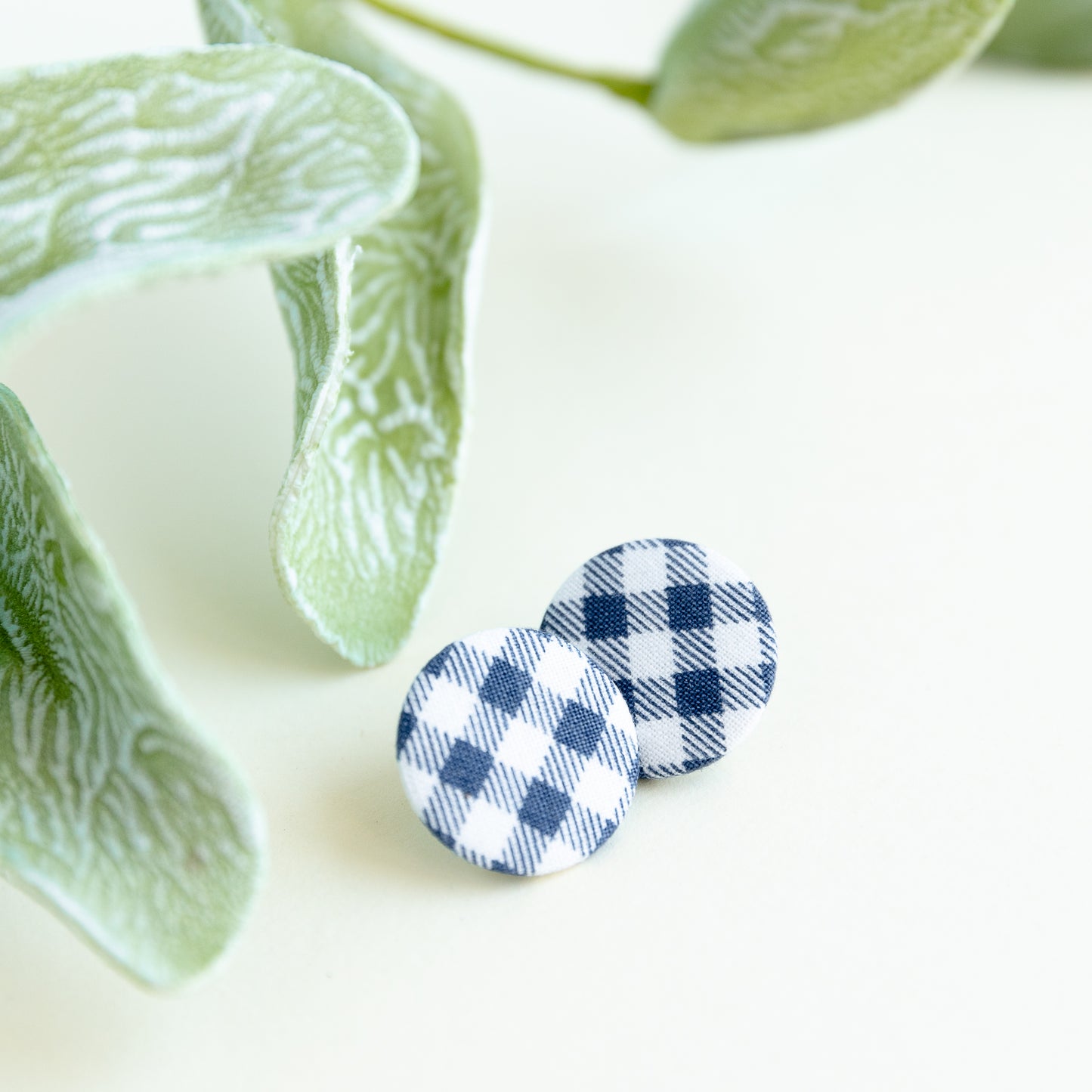 THE BUTTON in Gingham Plaid/ Retro Fabric Statement Earrings