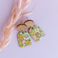 THE ARCH DANGLE in 60’s Retro Daisy/ Lightweight Wood + Leather Statement Earrings