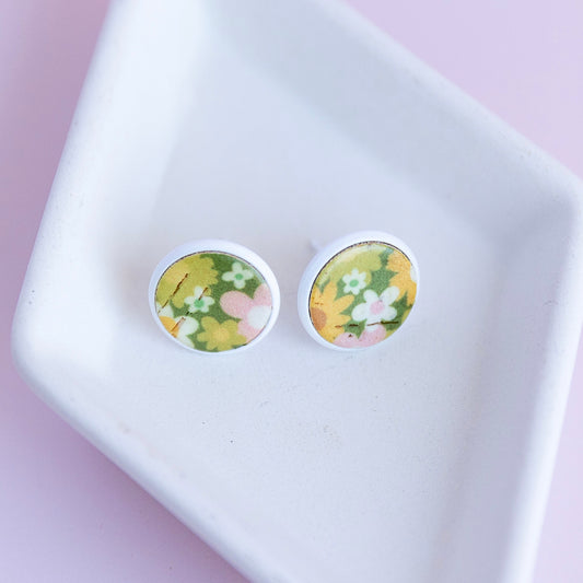 THE STUD in 60’s Retro Floral/ Cork Statement Earrings