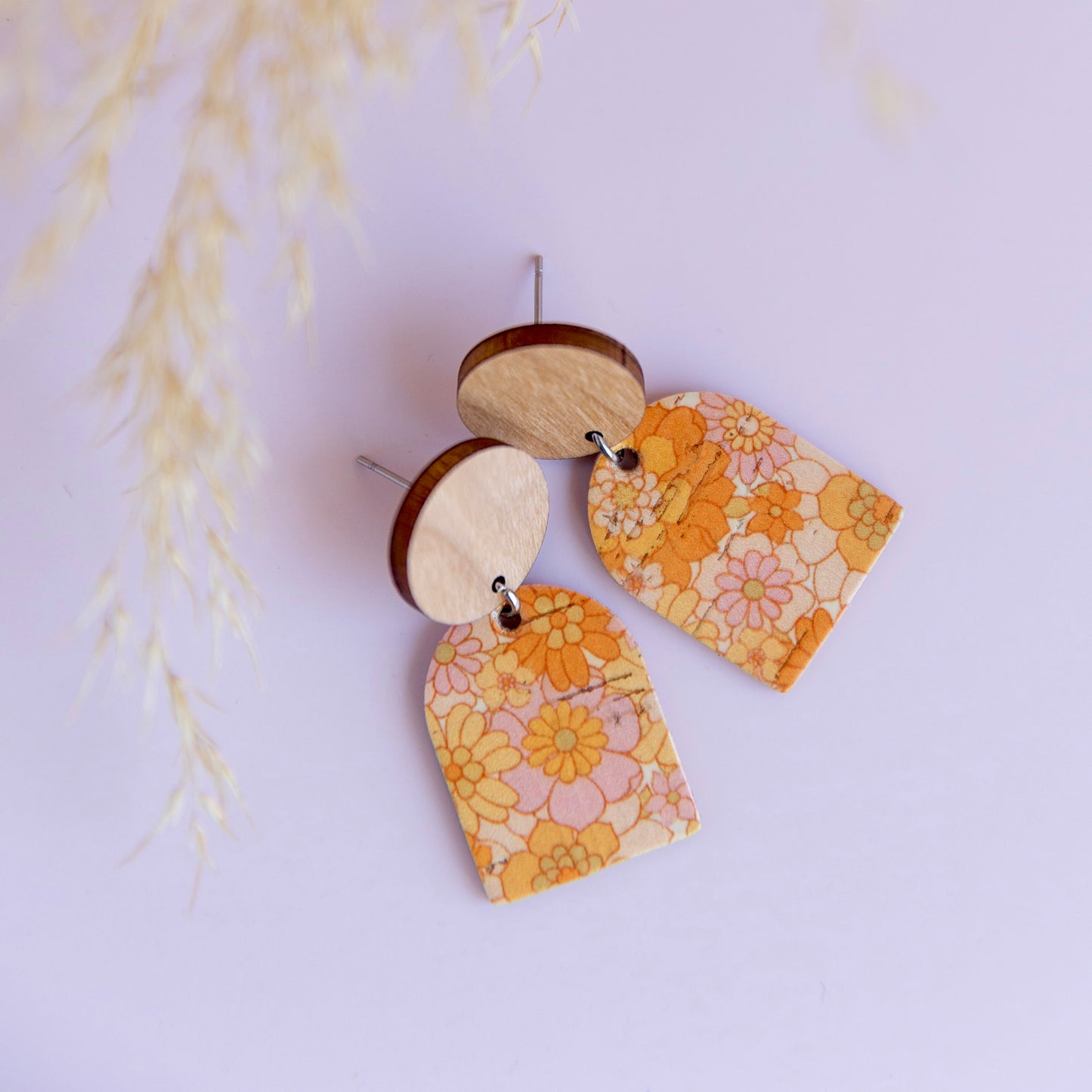 THE ARCH DANGLE in Grandma’s Floral/ Lightweight Leather Statement Earrings