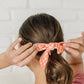 THE ULTIMATE HAIR SCARF SET in Pink and Orange Checkerboard/ Statement Hair Accessory + Earrings Gift Set