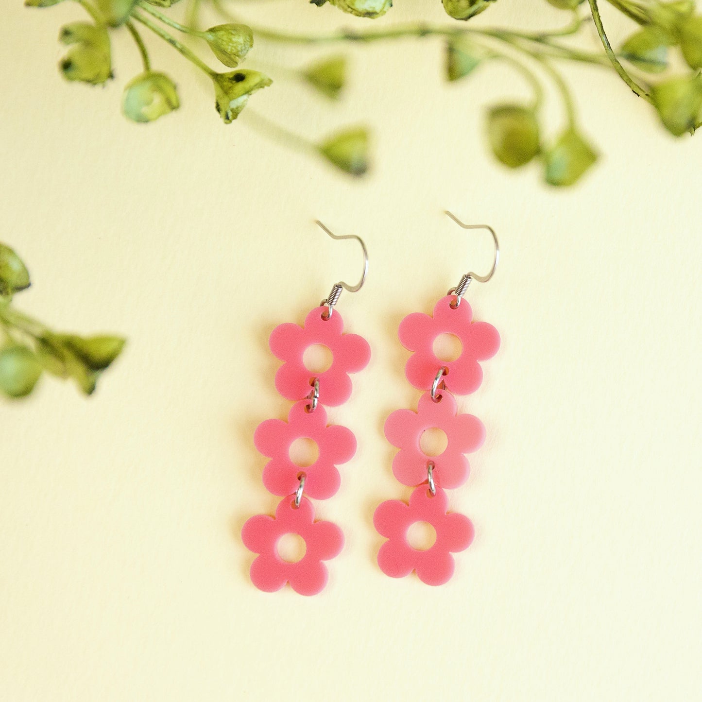 THE DAISY TRIO in Pink/ Lightweight Acrylic Statement Earrings