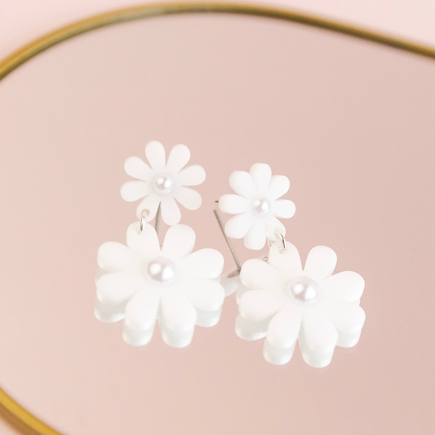 The Daisy Pearl Drop in White/ Lightweight Acrylic Statement Earrings