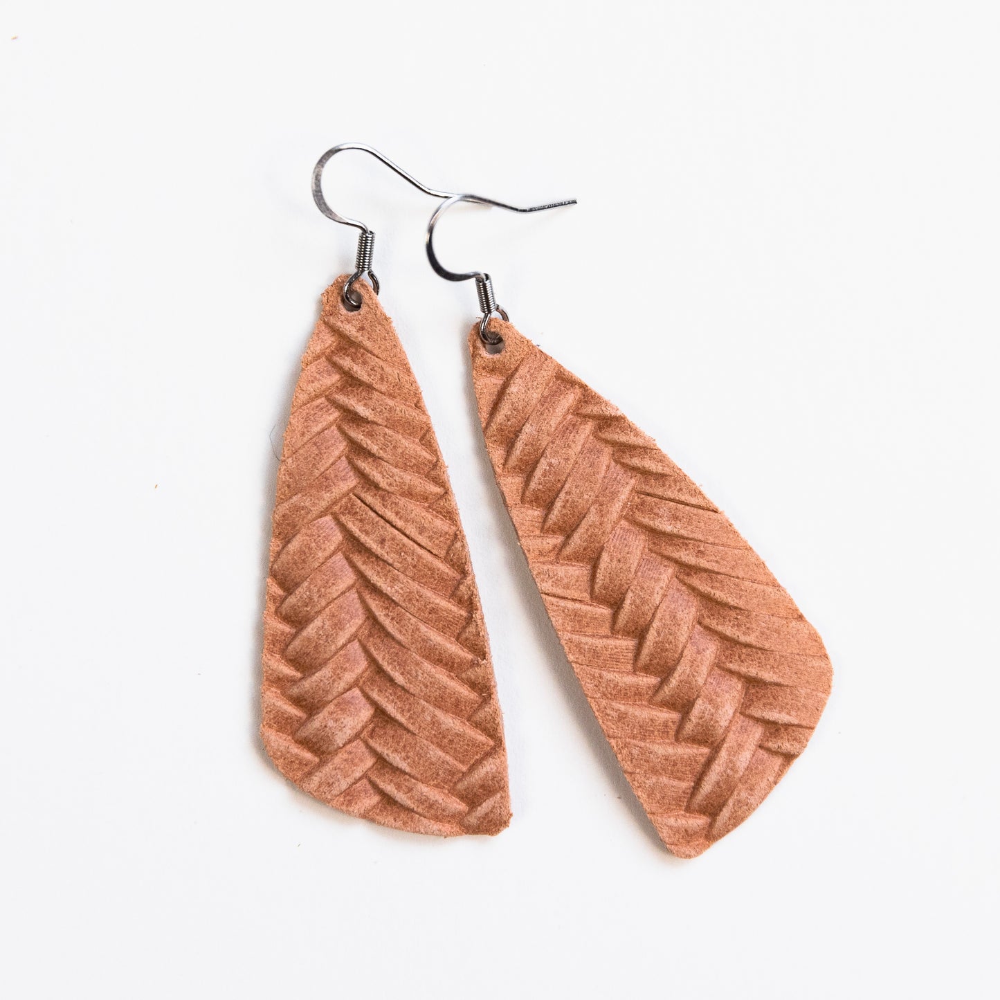 The Braided Wedge in Nude Peach/ Lightweight Leather Statement Earrings