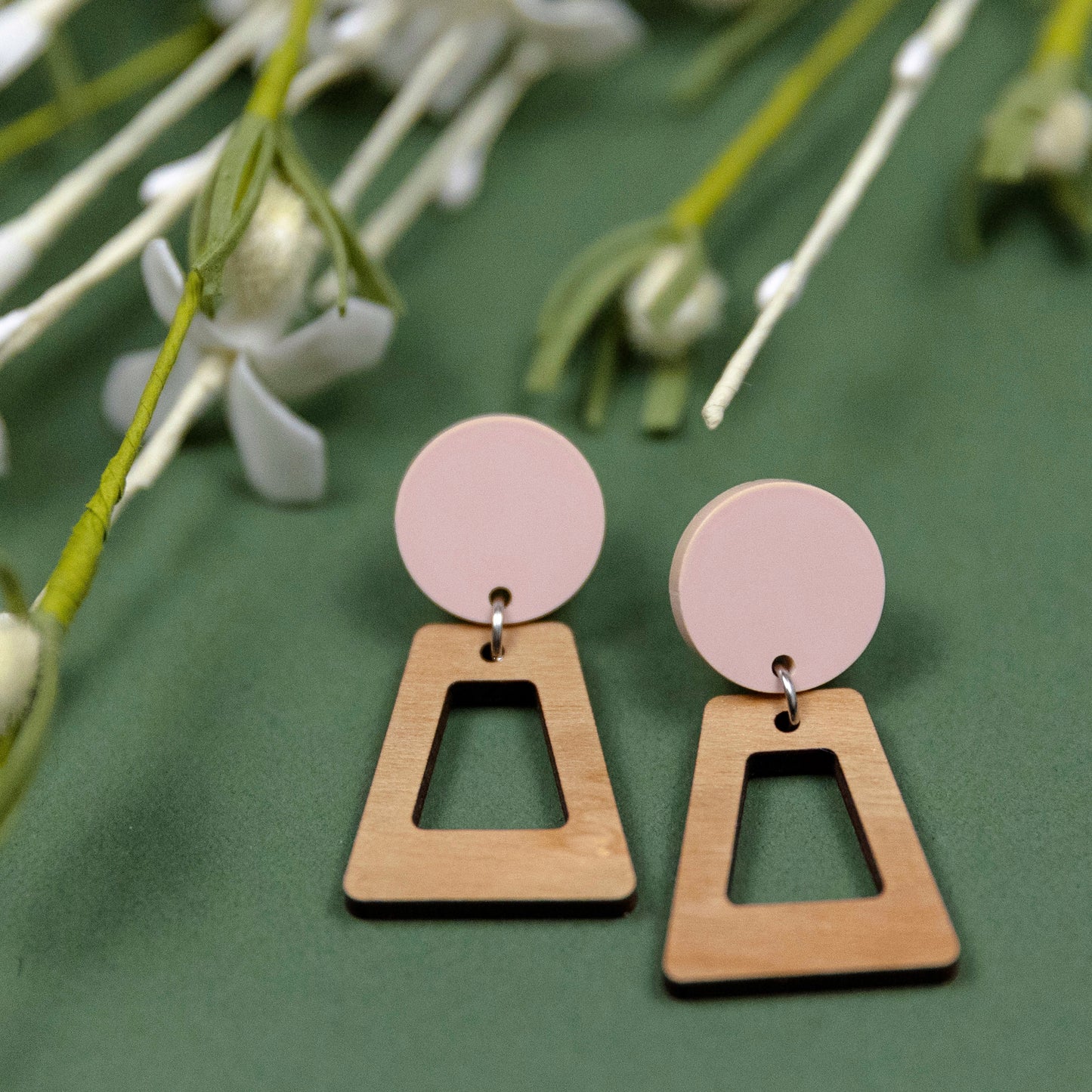 THE JANE in Blush & Cherry Wood/ Lightweight Acrylic + Wood Statement Earrings