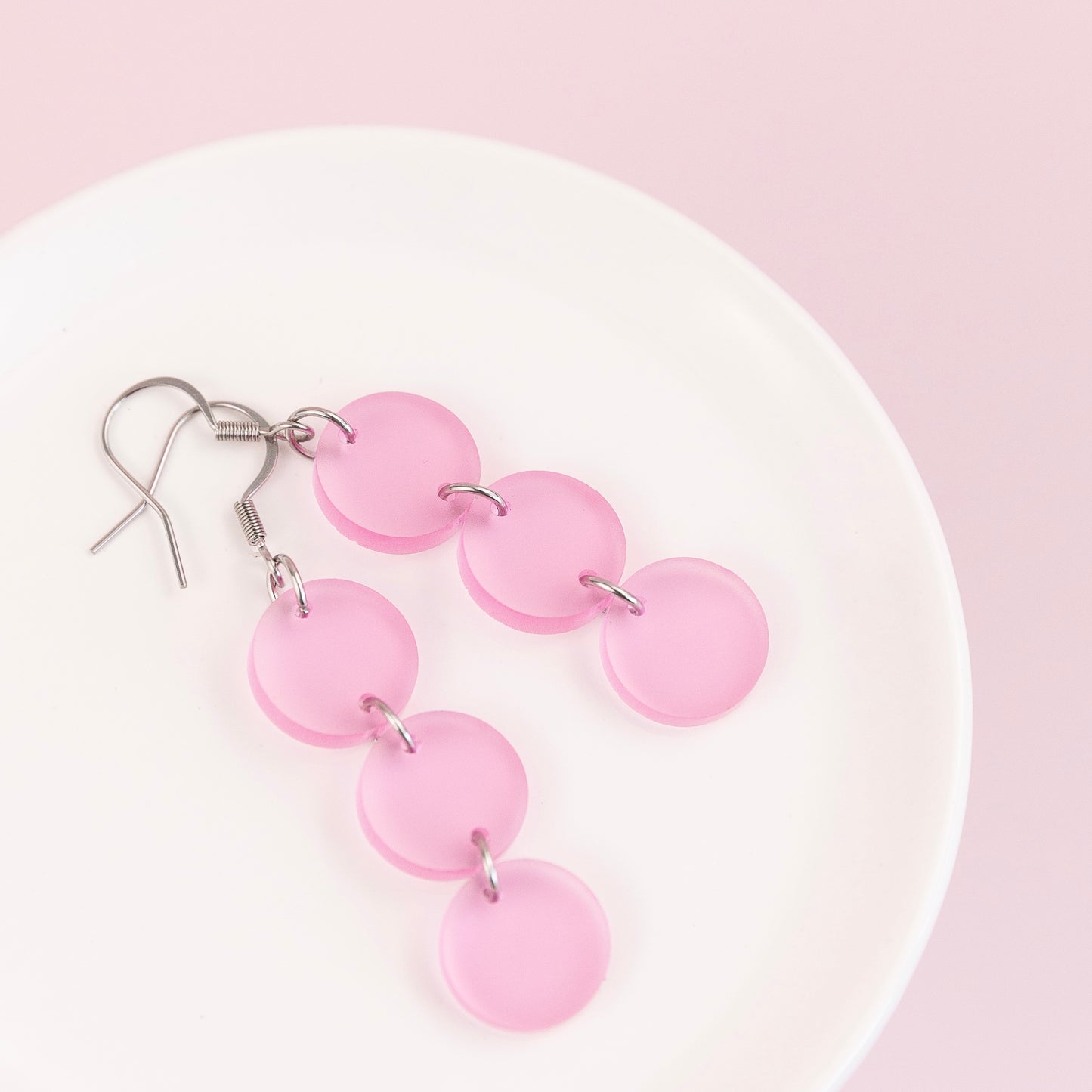 THE DOTTY TRIO in Sheer Pink Ice/ Lightweight Acrylic Statement Earrings