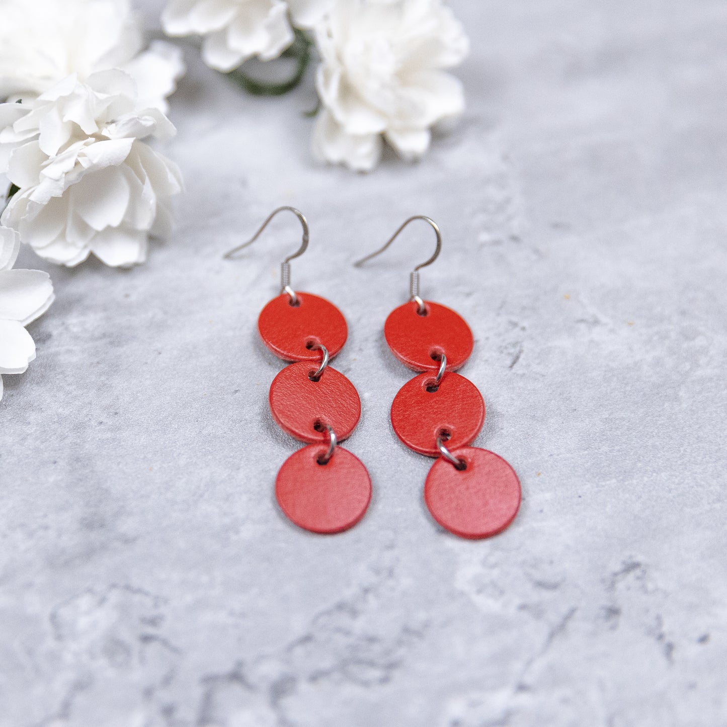 THE DOTTY TRIO in Red (Hook Style)/ Leather Statement Earrings