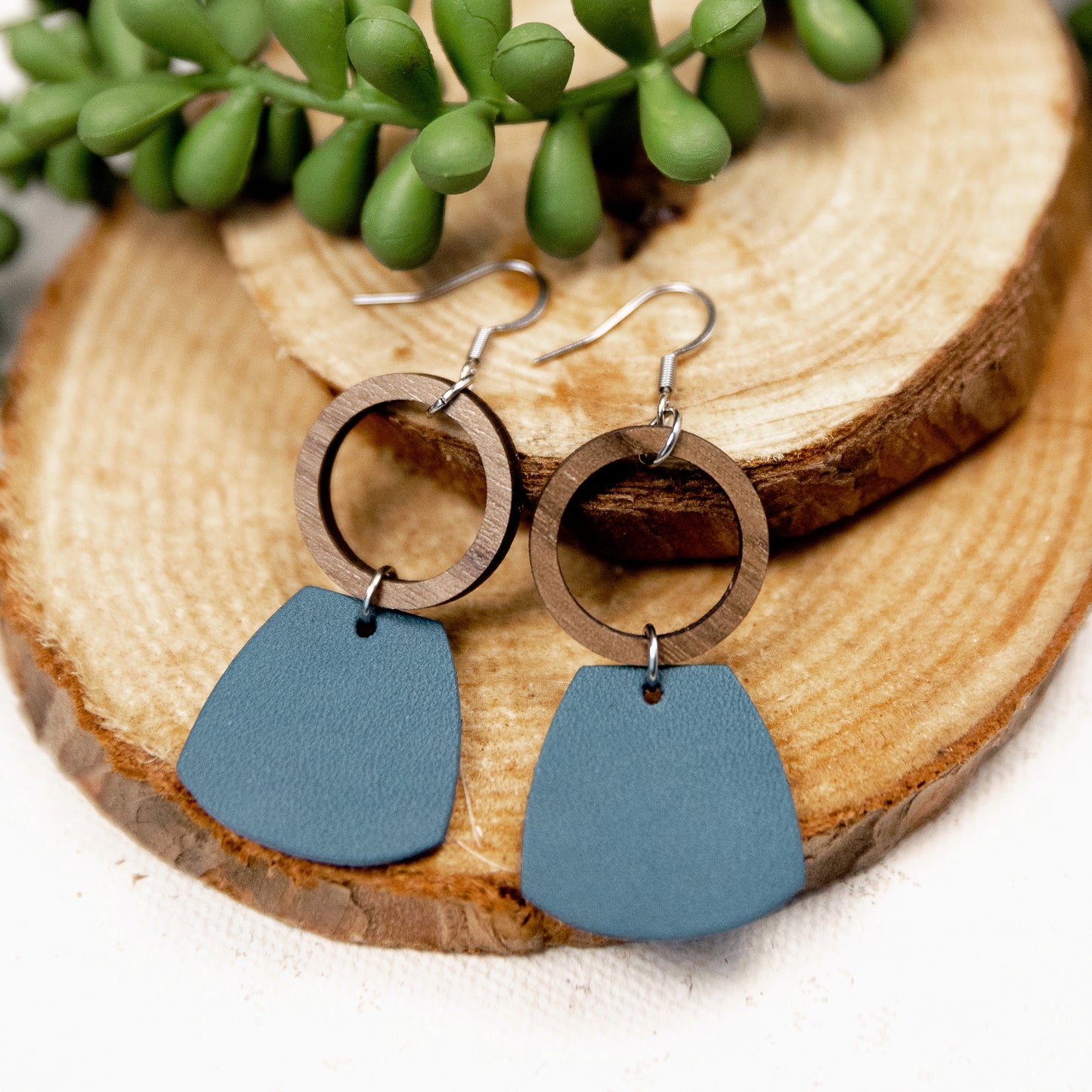 THE TRUDY in Turquoise/ Leather + Wood Statement Earrings