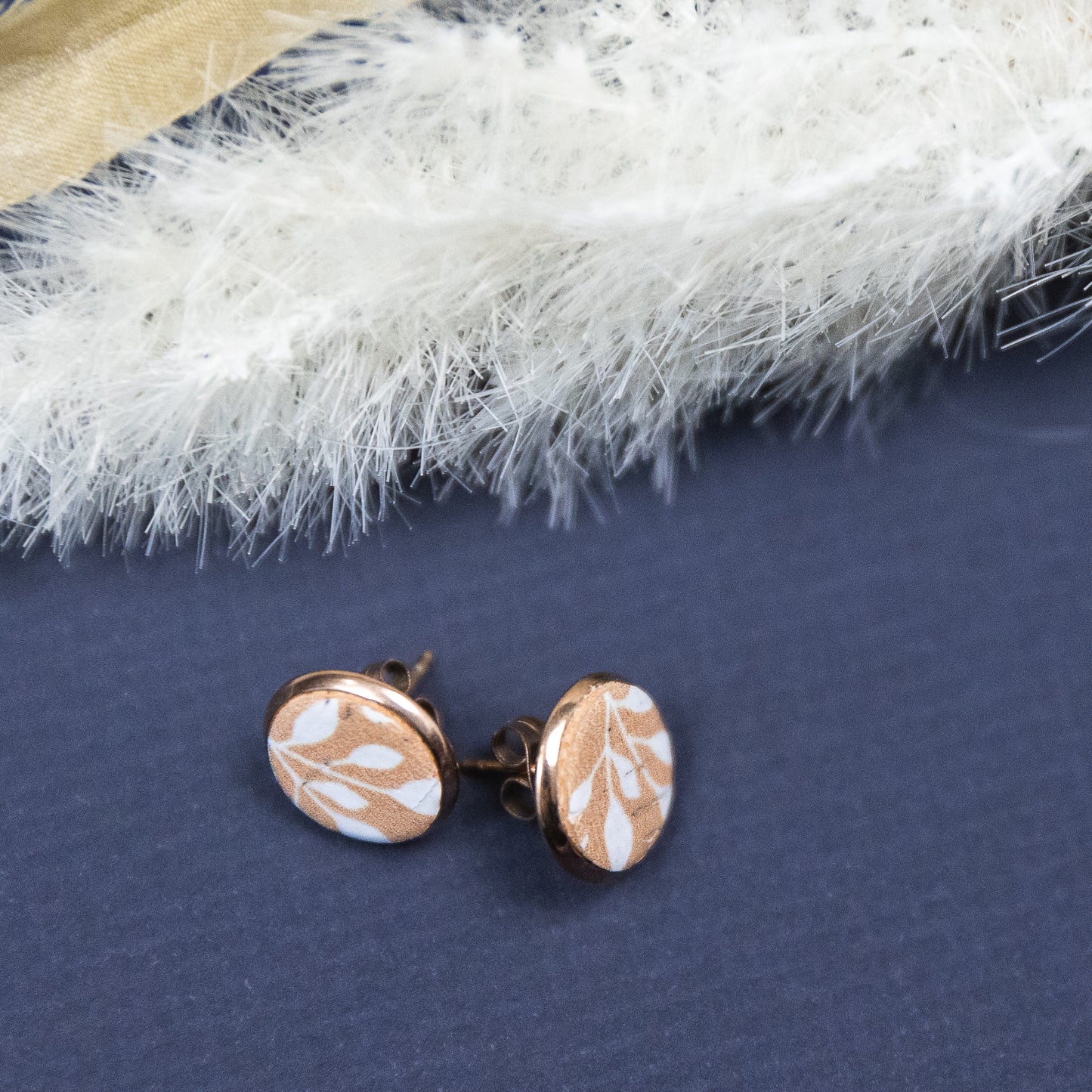 THE STUD in Vintage Neutral Blooms/ Cork + Leather Statement Earring