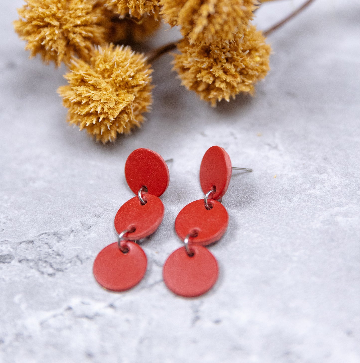 THE DOTTY TRIO in Red (Post Style)/ Leather Statement Earrings