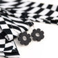 THE BEST EARRINGS/HEADBAND in Black & White Wavy Checkerboard  + Daisy Hoops/ Statement Accessories