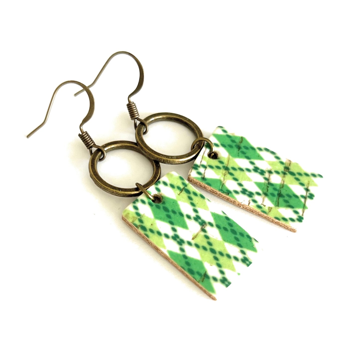 THE SCOUT in Green Argyle/ Lightweight Leather + Cork Statement Earrings