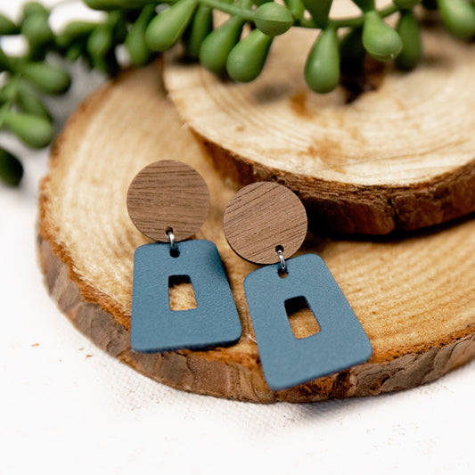 THE SUE in Turquoise/ Leather + Wood Statement Earrings