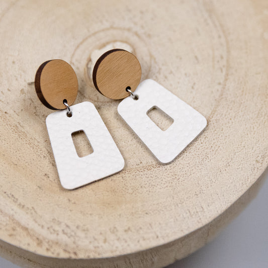 THE SUE in Cream & Cherry Wood/ Leather Statement Earrings