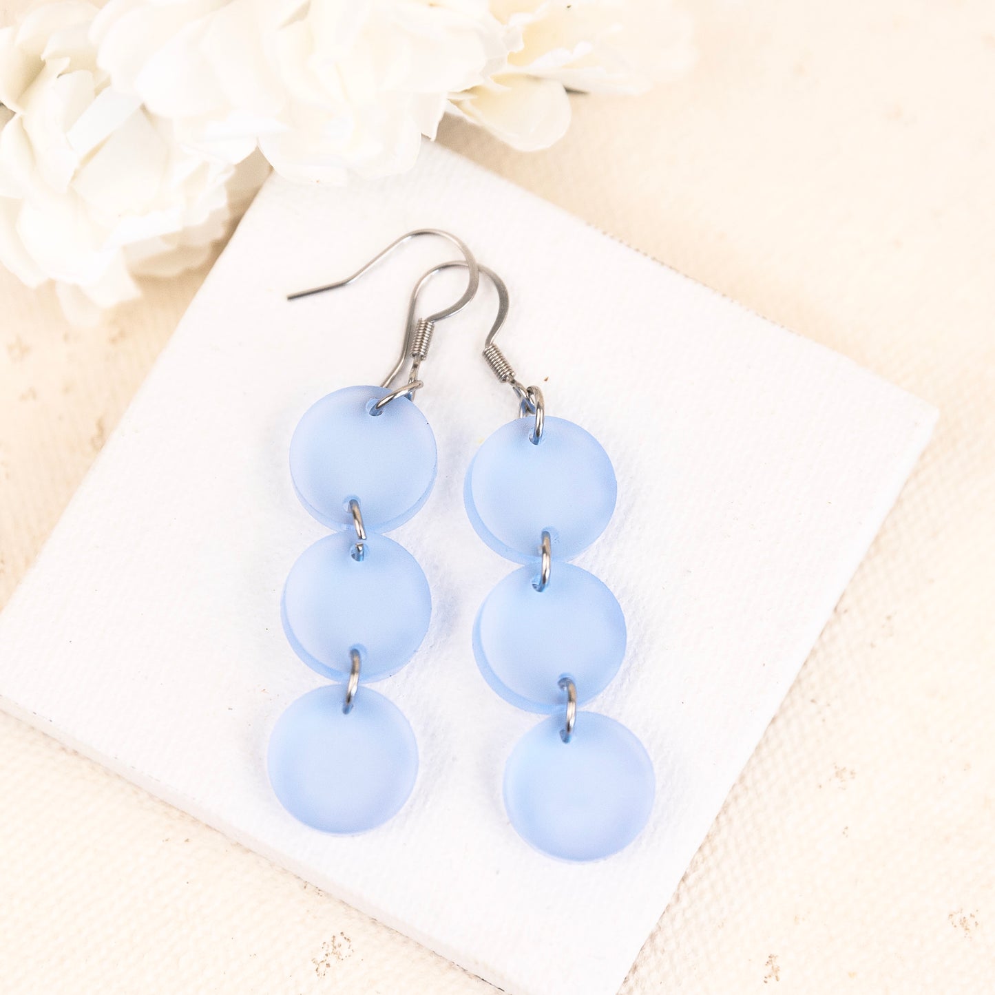 THE DOTTY TRIO in Sheer Ice Blue/ Lightweight Acrylic Statement Earrings