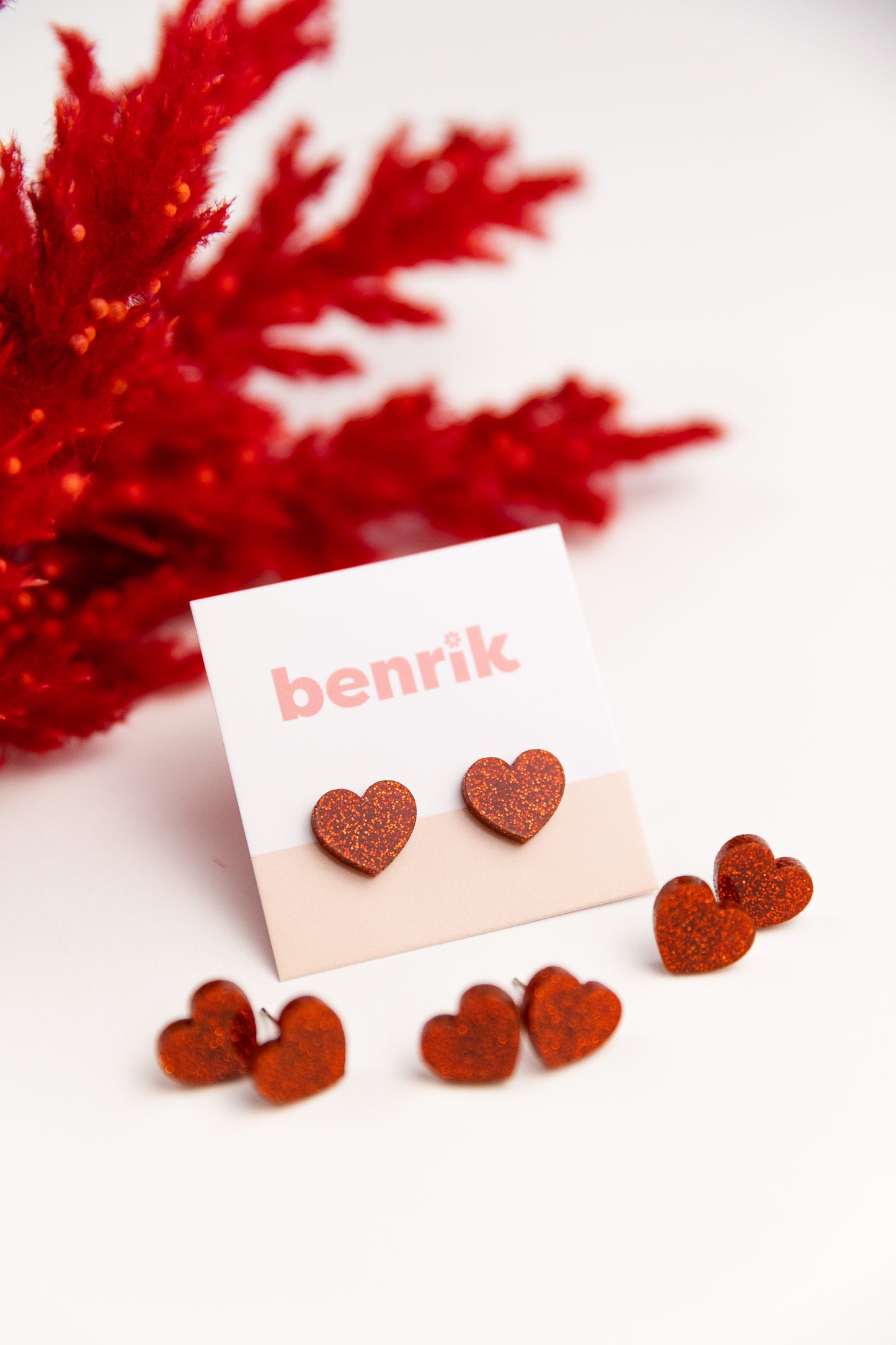 THE CANDY HEART STUD in Red Sparkle/ Lightweight Acrylic Statement Earrings