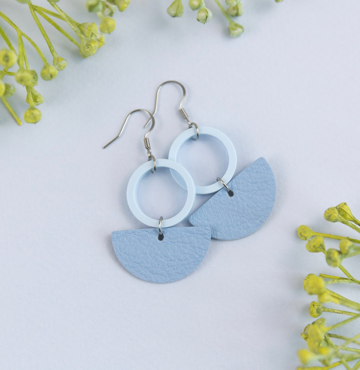 THE NORA in Baby Blue/ Lightweight Leather Statement Earrings