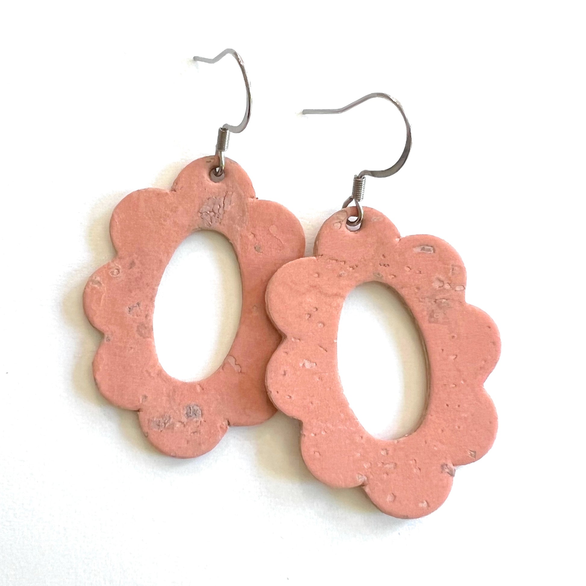 Coral Cork with Oval Flower shape lightweight statement earrings