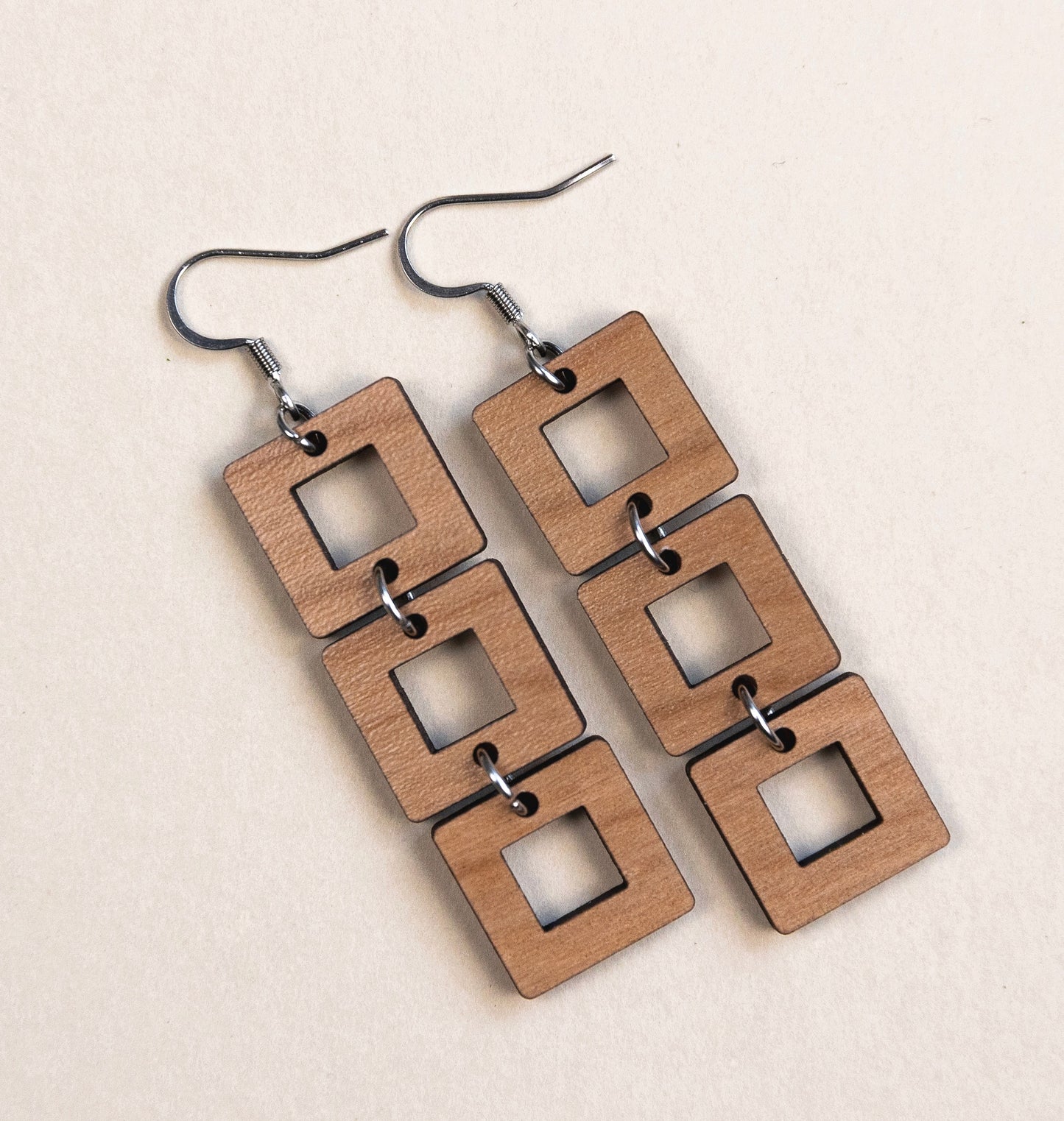 THE SQUARE DANGLE in Cherry/ Lightweight Wood Statement Earrings