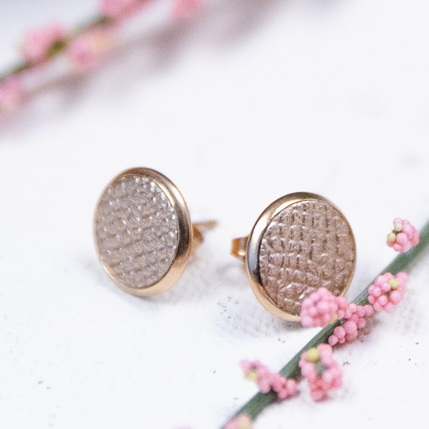 THE STUD in Champagne/ Leather Statement Earrings