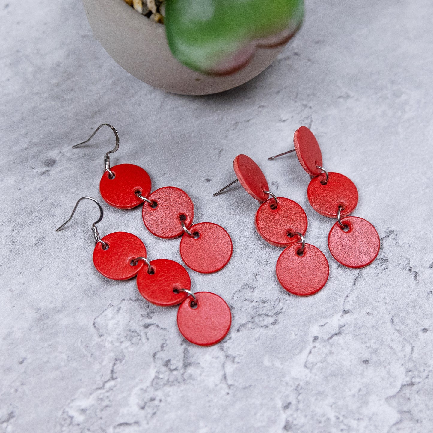 THE DOTTY TRIO in Red (Post Style)/ Leather Statement Earrings