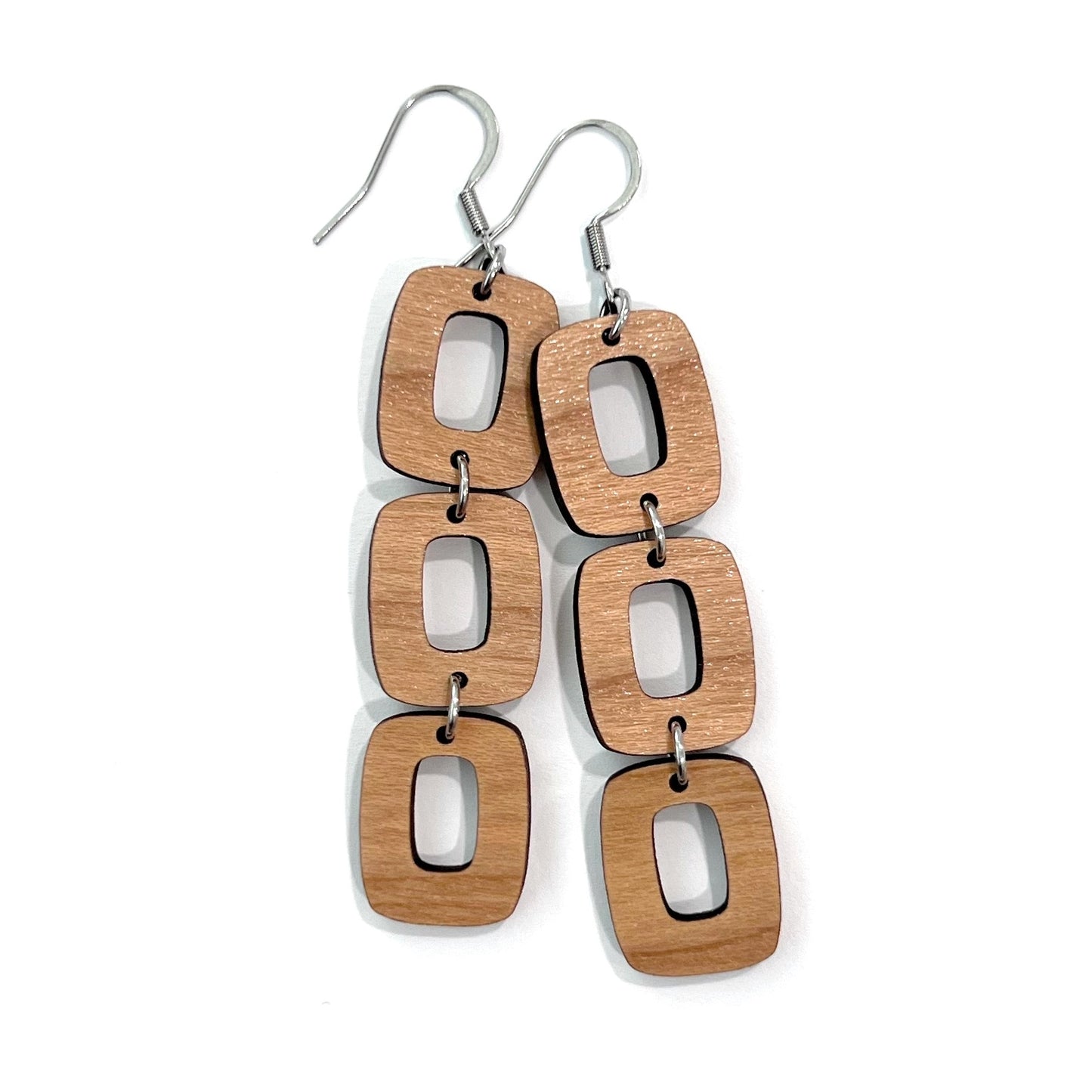 Beautiful retro-inspired lightweight cherry wood statement earrings. 