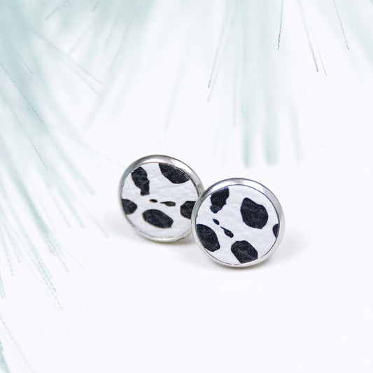 THE STUD in Spotted Black & White/ Leather Statement Earrings