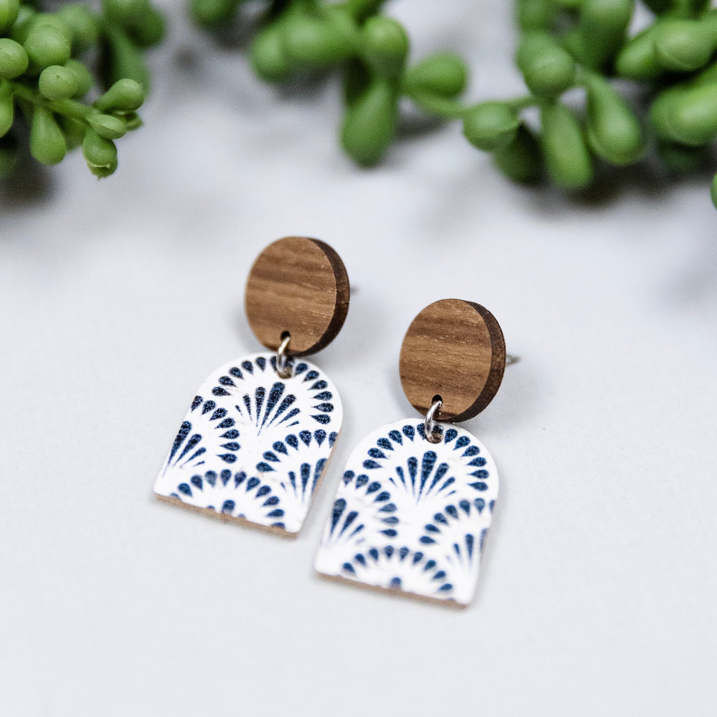 THE ARCH DANGLEin Black and White/ Walnut Wood + Cork Leather Statement Earrings