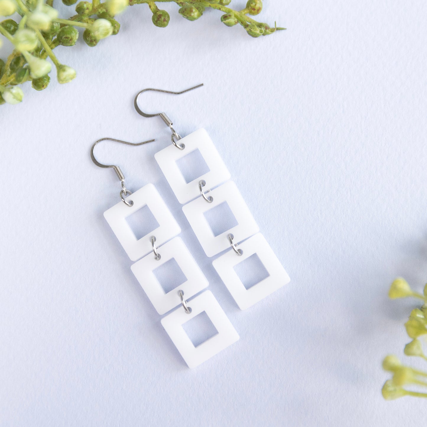 THE SQUARE DANGLE in White/ Lightweight Acrylic Statement Earrings