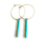Gold hoops with aqua bar charm lightweight statement earrings