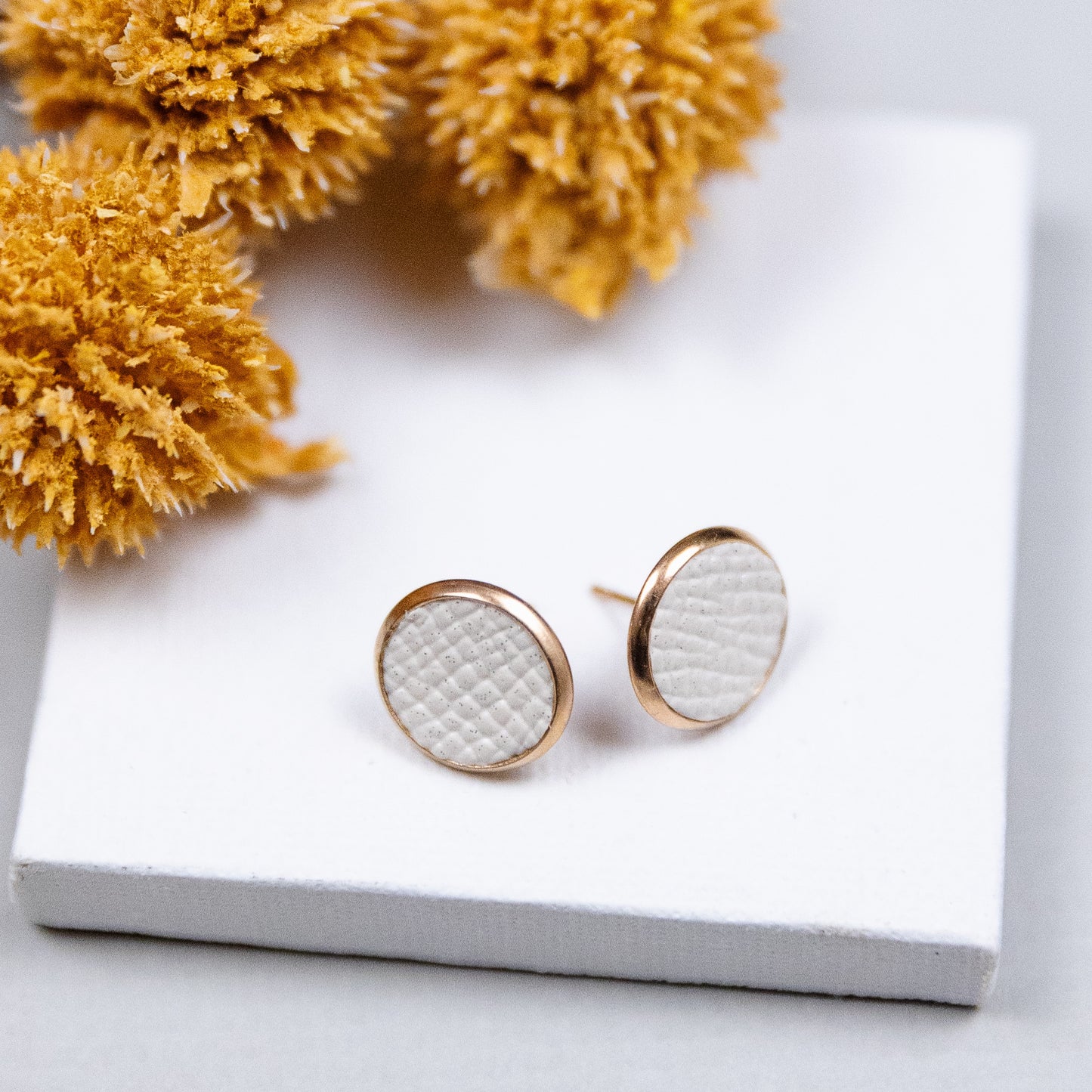 THE STUD in Cream Iridescent/ Leather Statement Earrings