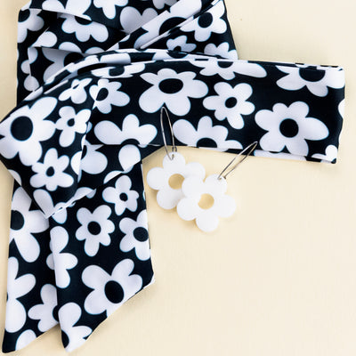 THE BEST EARRINGS/HEADBAND gift set in Black and White Daisy/ Statement Accessories