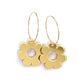 Retro inspired lightweight gold hoop statement earrings with mirror acrylic daisy