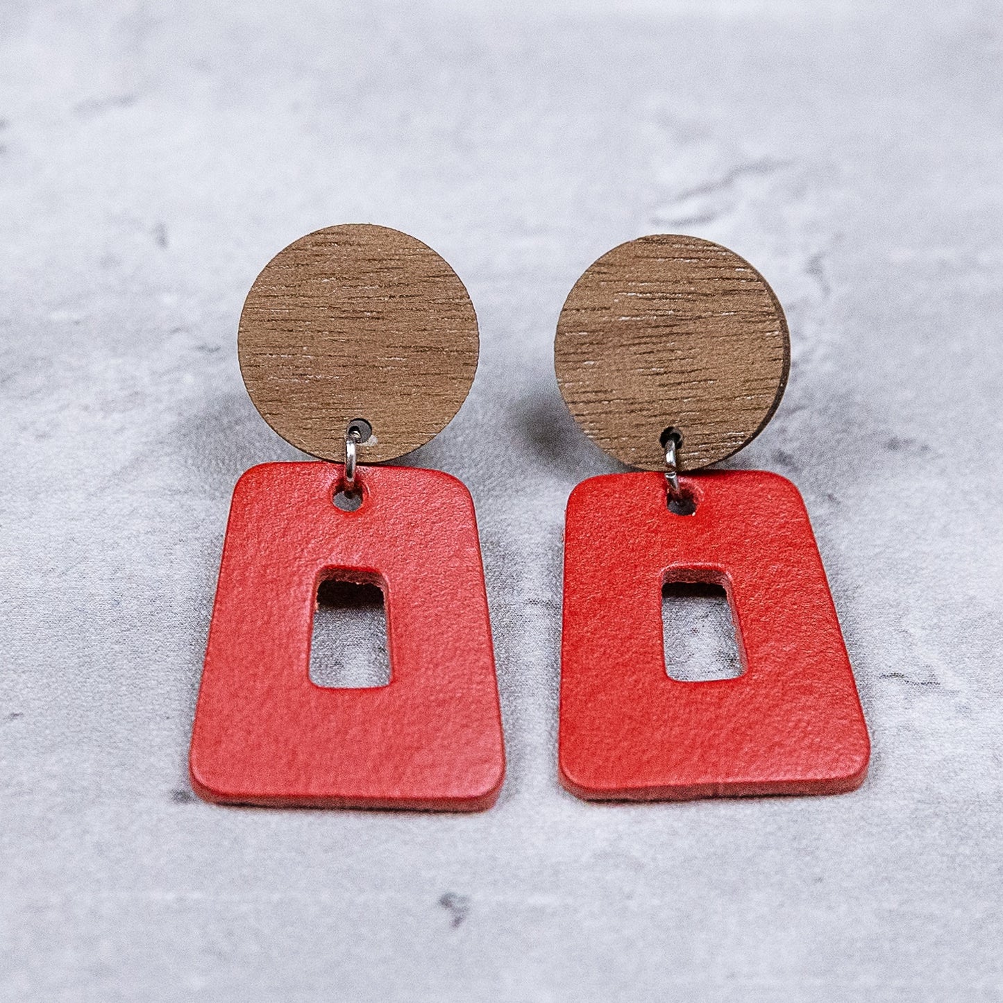 THE SUE in Red/ Leather + Wood Statement Earrings