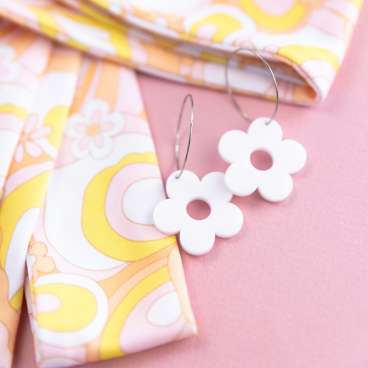 THE BEST EARRINGS/HEADBAND in Daisy Paisley + White Daisy Hoops/ Statement Accessories